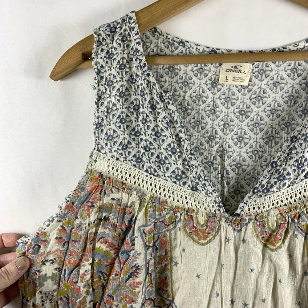 Womens Lightweight Swing Mini Dress Sz L Boho Beachy Indie Festival Raw Edge